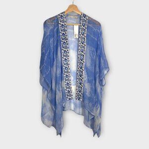 Soft Surroundings Blue Origins Topper KIMONO Cupro Sheer Embroidered S / M NEW